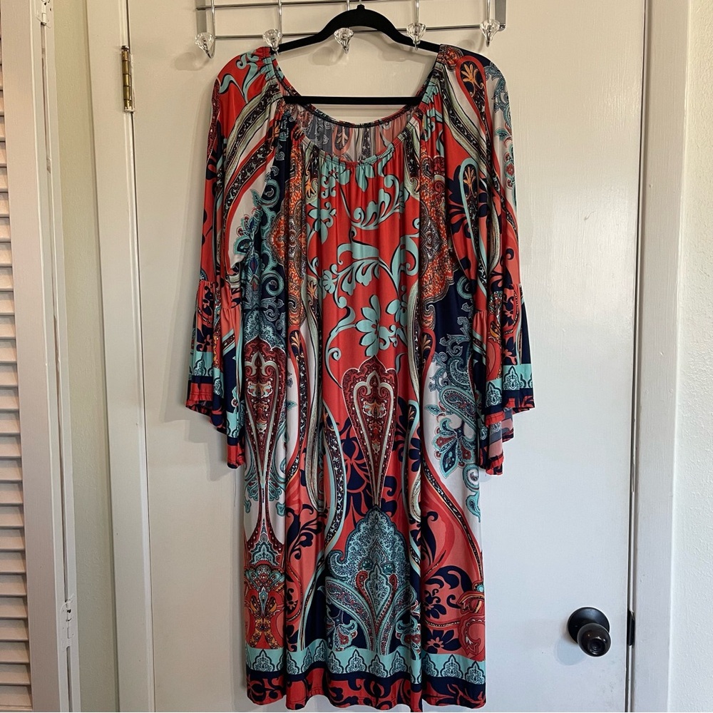 Vibrant Multicolor Floral Flowy Dress 3/4 Sleeve Size 3XL